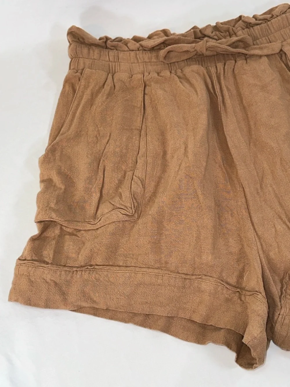 Lost + Wonder Paperbag Waist Shorts Size 1X Brown Linen Blend High Rise Boho